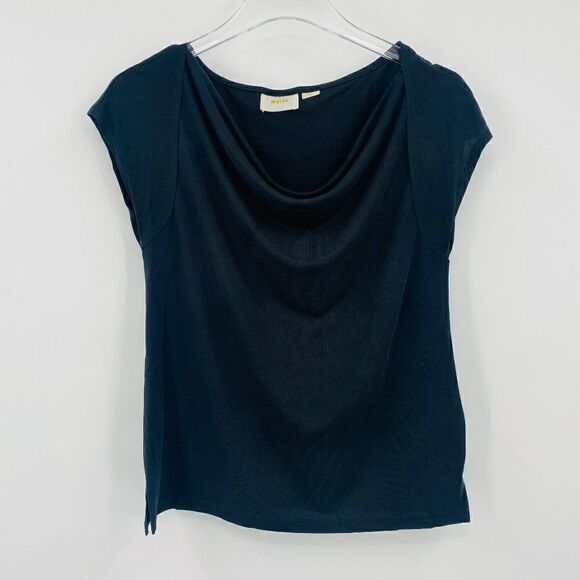 Maeve Anthropologie Size XS Black Scoop Neck Short Sleeve Blouse Top - Picture 1 of 7